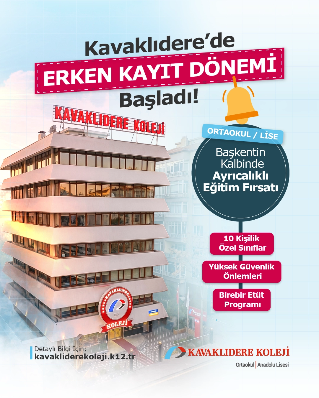 Kavaklıdere Koleji 2026-2027 Ankara özel okul erken kayıt dönemi tanıtım görseli.